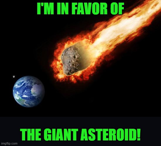Jackass Giant Asteroid | I'M IN FAVOR OF THE GIANT ASTEROID! | image tagged in jackass giant asteroid | made w/ Imgflip meme maker