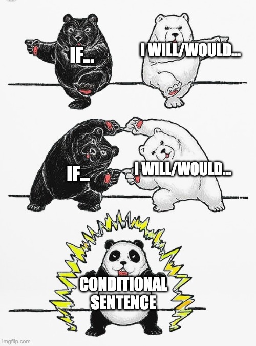 Panda Fusion | I WILL/WOULD... IF... I WILL/WOULD... IF... CONDITIONAL SENTENCE | image tagged in panda fusion | made w/ Imgflip meme maker