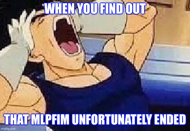 Vegeta screaming | WHEN YOU FIND OUT; THAT MLPFIM UNFORTUNATELY ENDED | image tagged in mylittlepony,dragon ball z,dragon ball,dragon ball gt,dragon ball super,vegeta | made w/ Imgflip meme maker