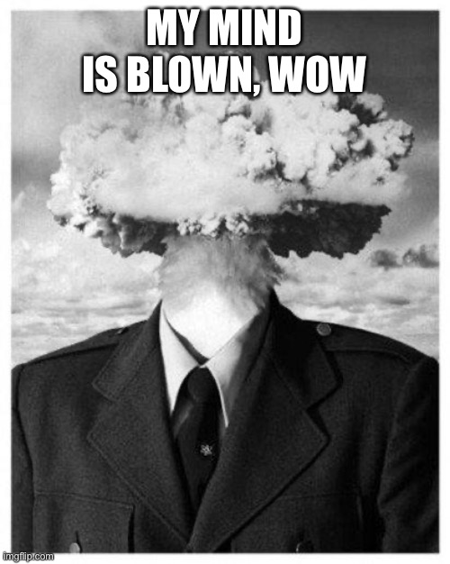mind blown | MY MIND IS BLOWN, WOW | image tagged in mind blown | made w/ Imgflip meme maker