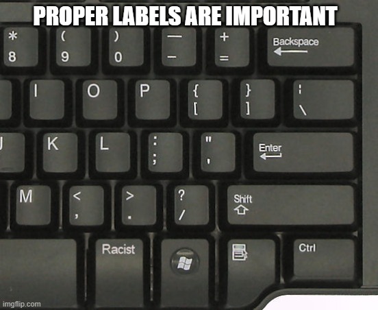 Alt Right Labeling | PROPER LABELS ARE IMPORTANT | image tagged in racist,alt right,keyboard | made w/ Imgflip meme maker