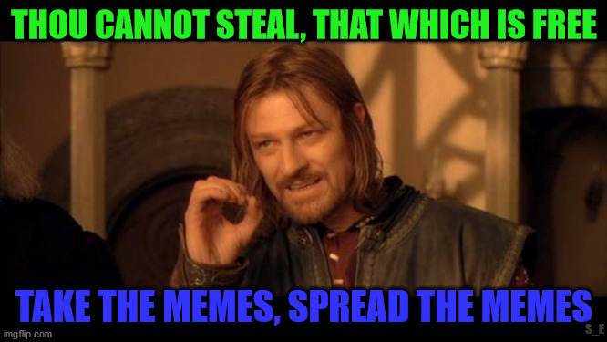 Sean Bean Lord Of The Rings | THOU CANNOT STEAL, THAT WHICH IS FREE; TAKE THE MEMES, SPREAD THE MEMES; S_E | image tagged in sean bean lord of the rings | made w/ Imgflip meme maker