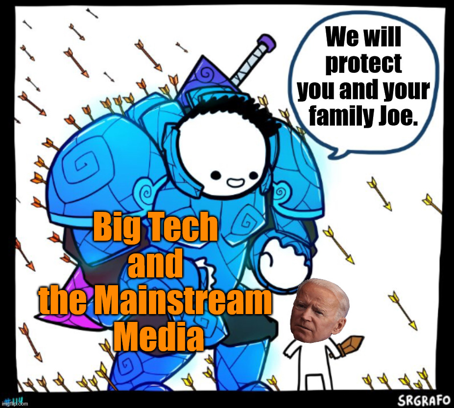 Tech companies and the media are doing everything they can to get Joe elected. | We will protect you and your family Joe. Big Tech 
and 
the Mainstream 
Media | image tagged in protector boi,joe biden,political meme | made w/ Imgflip meme maker