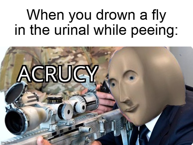 Comment if you have ever done this | When you drown a fly in the urinal while peeing: | image tagged in blank white template,acrucy | made w/ Imgflip meme maker