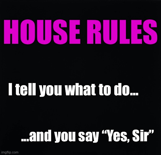 House Rules | HOUSE RULES; I tell you what to do... ...and you say “Yes, Sir” | image tagged in domination,submission,bdsm | made w/ Imgflip meme maker