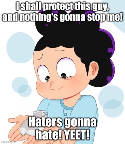 Why am I here- | I shall protect this guy, and nothing's gonna stop me! Haters gonna hate! YEET! | image tagged in mineta the cute grape boi,haters gonna hate,yeet,shitpost,protection,stop reading the tags | made w/ Imgflip meme maker