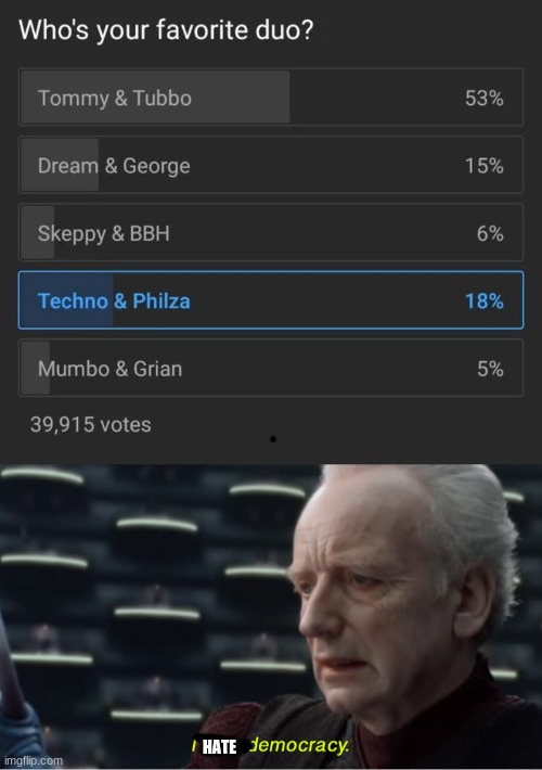 HATE | image tagged in i love democracy | made w/ Imgflip meme maker