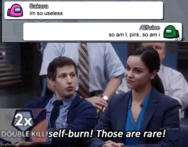 image tagged in ooh self-burn those are rare,rare,insults,double,kill,among us | made w/ Imgflip meme maker