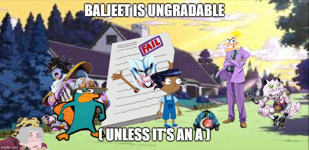 Posted in wrong stream. | BALJEET IS UNGRADABLE; ( UNLESS IT'S AN A ) | image tagged in jojo's bizarre adventure | made w/ Imgflip meme maker