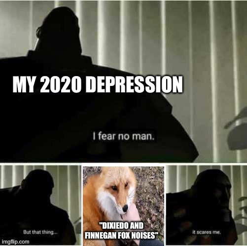 Fox vs depression | MY 2020 DEPRESSION; "DIXIEDO AND FINNEGAN FOX NOISES" | image tagged in i fear no man,fox | made w/ Imgflip meme maker