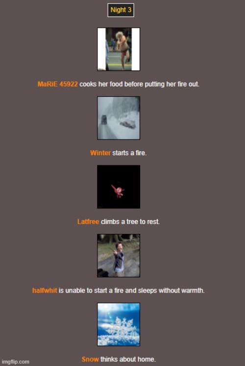 Night 3 | image tagged in hunger games | made w/ Imgflip meme maker