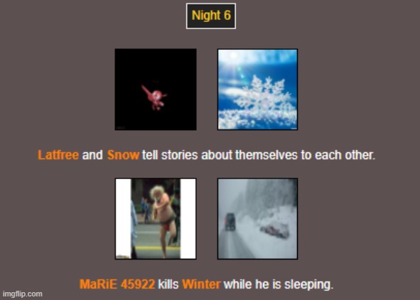 Night 6 | image tagged in hunger games | made w/ Imgflip meme maker