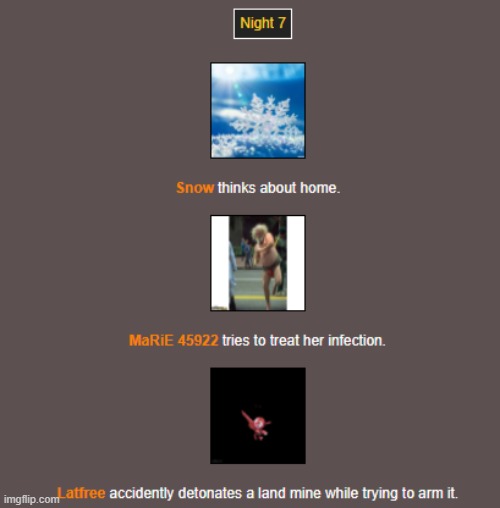 Night 7 | image tagged in hunger games,rip latfree | made w/ Imgflip meme maker
