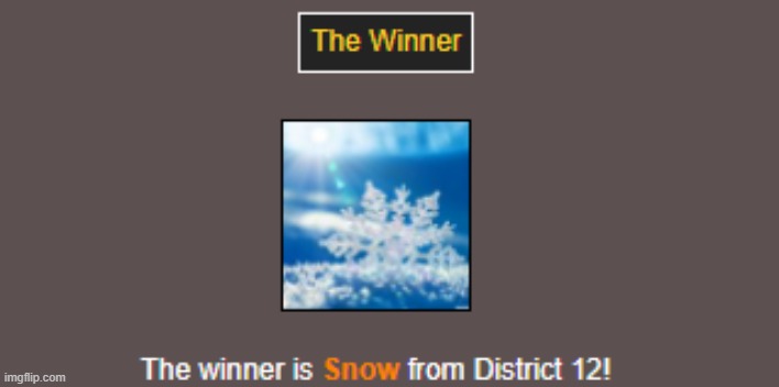 Winner | image tagged in hunger games,snow | made w/ Imgflip meme maker