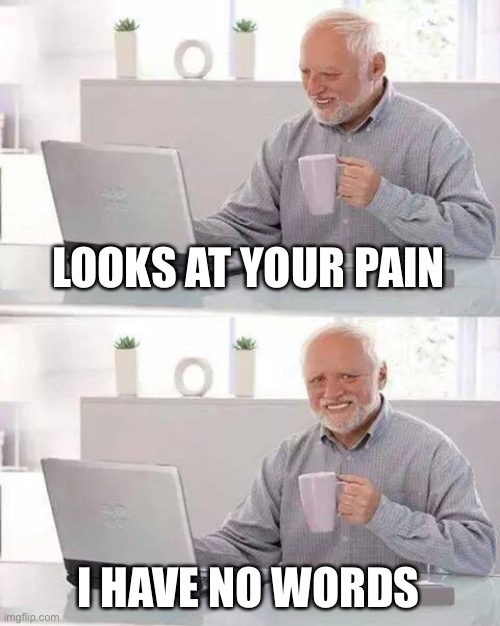 Hide the Pain Harold Meme | LOOKS AT YOUR PAIN I HAVE NO WORDS | image tagged in memes,hide the pain harold | made w/ Imgflip meme maker