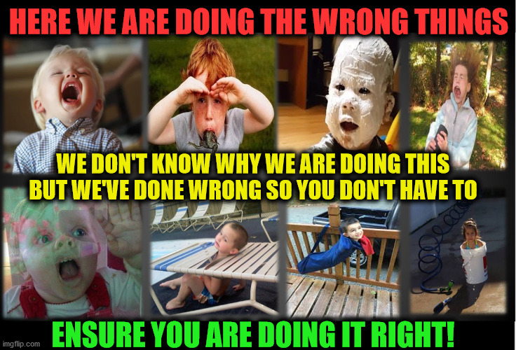 Don't Ask Us Why We Are Doing This |  HERE WE ARE DOING THE WRONG THINGS; WE DON'T KNOW WHY WE ARE DOING THIS BUT WE'VE DONE WRONG SO YOU DON'T HAVE TO; ENSURE YOU ARE DOING IT RIGHT! | image tagged in doing the right things,doing the wrong thing,you're doing it wrong,why am i doing this,task failed successfully,fails | made w/ Imgflip meme maker