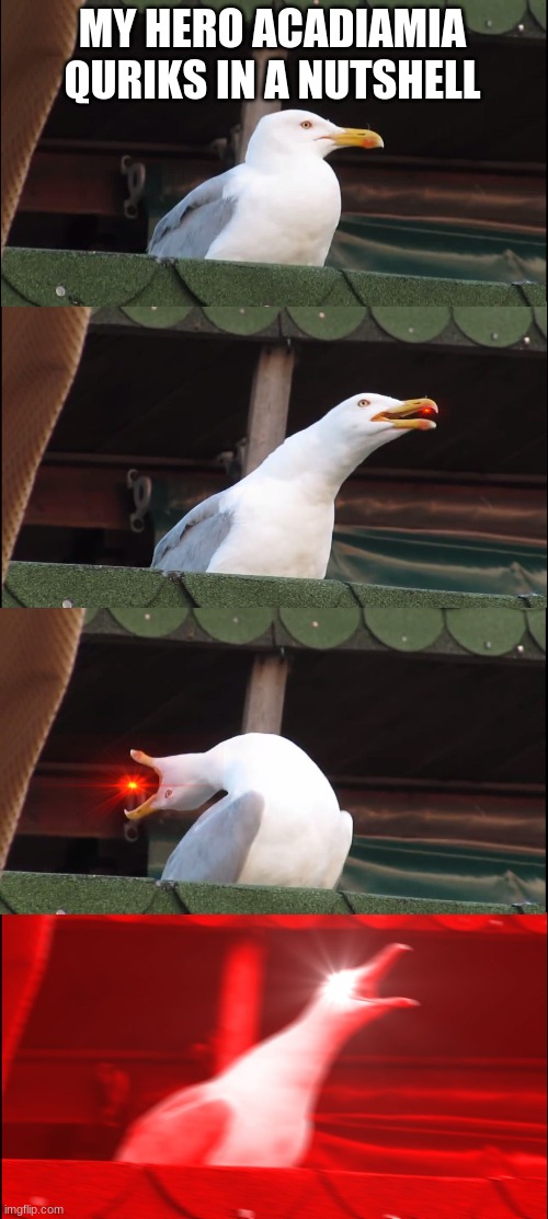 Inhaling Seagull | MY HERO ACADIAMIA QURIKS IN A NUTSHELL | image tagged in memes,inhaling seagull | made w/ Imgflip meme maker