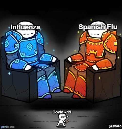 its realy true tho | Influenza; Spanish Flu; Covid - 19 | image tagged in professional players vs veteran players | made w/ Imgflip meme maker