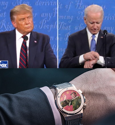 Biden checks watch during debate Blank Meme Template