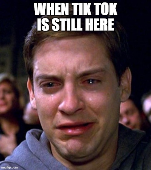 crying peter parker | WHEN TIK TOK IS STILL HERE | image tagged in crying peter parker | made w/ Imgflip meme maker