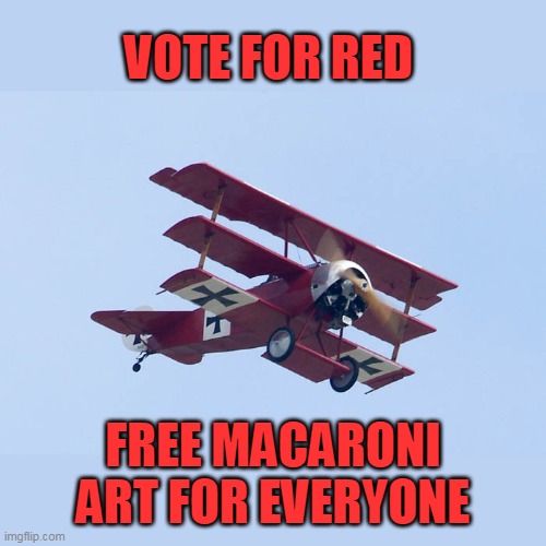 vote | VOTE FOR RED; FREE MACARONI ART FOR EVERYONE | image tagged in macaroni | made w/ Imgflip meme maker