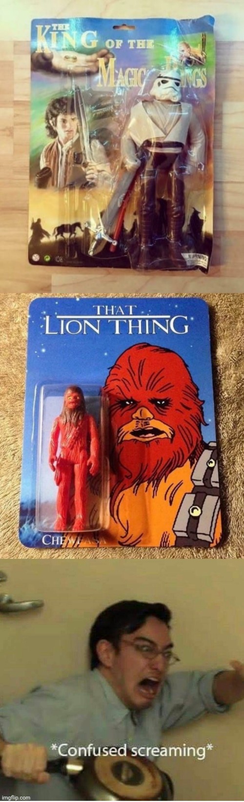 Star Rings and Lion Things- the legend of Bilbo Fett and Chewfasa | image tagged in confused screaming,lord of the rings,star wars,chewbacca,the lion king | made w/ Imgflip meme maker