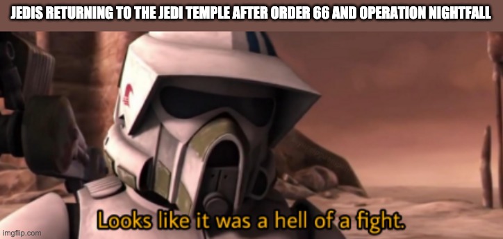 looks like it was hell of a fight | JEDIS RETURNING TO THE JEDI TEMPLE AFTER ORDER 66 AND OPERATION NIGHTFALL | image tagged in looks like it was hell of a fight | made w/ Imgflip meme maker