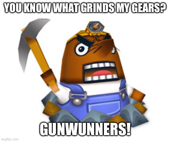 Resetti | YOU KNOW WHAT GRINDS MY GEARS? GUNWUNNERS! | image tagged in resetti | made w/ Imgflip meme maker