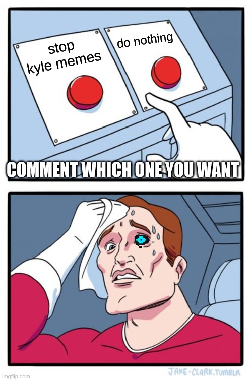 vote now in comments | do nothing; stop kyle memes; COMMENT WHICH ONE YOU WANT | image tagged in memes,two buttons | made w/ Imgflip meme maker