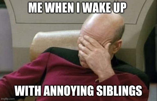 i beat you fell the same why | ME WHEN I WAKE UP; WITH ANNOYING SIBLINGS | image tagged in memes,captain picard facepalm | made w/ Imgflip meme maker