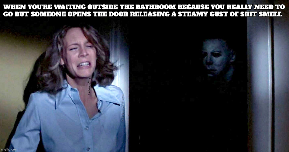image tagged in halloween,michael myers,bathroom,horror movie,shit,toilet | made w/ Imgflip meme maker