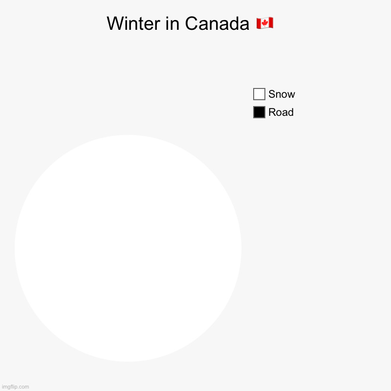 Winter in Canada ?? be like | Winter in Canada ??  | Road, Snow | image tagged in charts,pie charts,canada,snow,winter is here | made w/ Imgflip chart maker