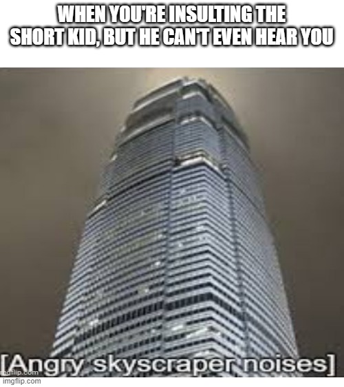 angery | WHEN YOU'RE INSULTING THE SHORT KID, BUT HE CAN'T EVEN HEAR YOU | image tagged in blank white template | made w/ Imgflip meme maker