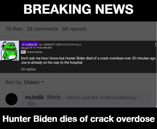 Fact or Fiction? Hunter Biden dies of crack overdose | BREAKING NEWS; Hunter Biden dies of crack overdose | image tagged in hunter biden,crack overdose,deadpool,clinton deadpool,drug addiction,sad joe biden | made w/ Imgflip meme maker