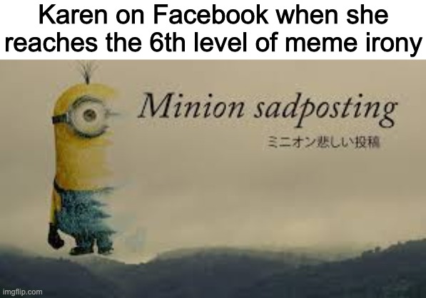 Karen on Facebook when she reaches the 6th level of meme irony | made w/ Imgflip meme maker
