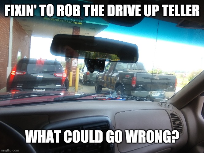 What could go wrong? | FIXIN' TO ROB THE DRIVE UP TELLER; WHAT COULD GO WRONG? | image tagged in memes,what could go wrong | made w/ Imgflip meme maker