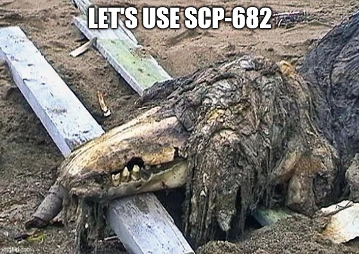 Scp 682 | LET'S USE SCP-682 | image tagged in scp 682 | made w/ Imgflip meme maker