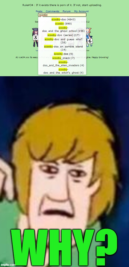 scooby-dooby-no | WHY? | image tagged in memes,hentai_haters,scooby doo,rule 34 | made w/ Imgflip meme maker