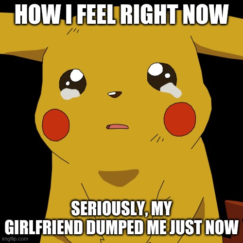 pokemon | HOW I FEEL RIGHT NOW; SERIOUSLY, MY GIRLFRIEND DUMPED ME JUST NOW | image tagged in pokemon | made w/ Imgflip meme maker