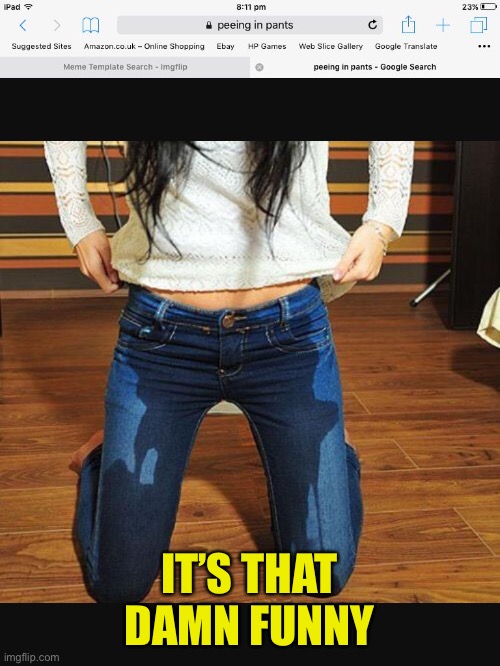 Pee pants girl | IT’S THAT DAMN FUNNY | image tagged in pee pants girl | made w/ Imgflip meme maker