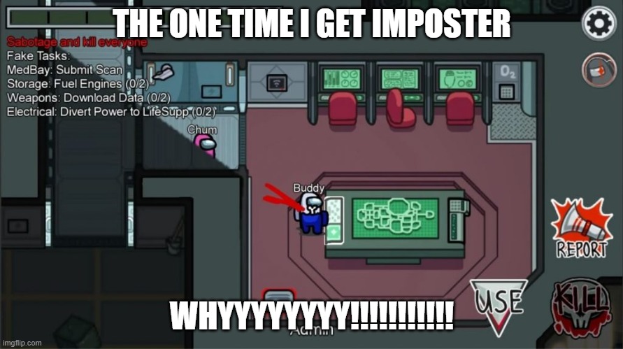 THE ONE TIME I GET IMPOSTER; WHYYYYYYYY!!!!!!!!!!! | image tagged in when you realize | made w/ Imgflip meme maker