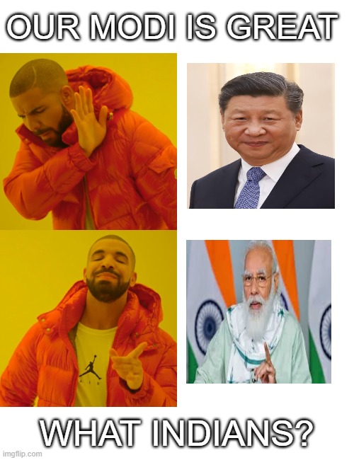 memes | OUR MODI IS GREAT; WHAT INDIANS? | image tagged in memes,drake hotline bling | made w/ Imgflip meme maker