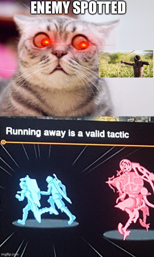 Enemy Spotted 2.0 | image tagged in cats,enemy spotted,running away is a valid tactic | made w/ Imgflip meme maker