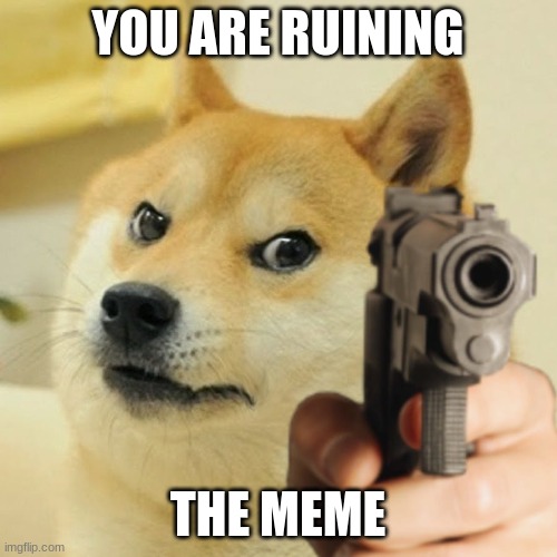 Doge holding a gun | YOU ARE RUINING THE MEME | image tagged in doge holding a gun | made w/ Imgflip meme maker