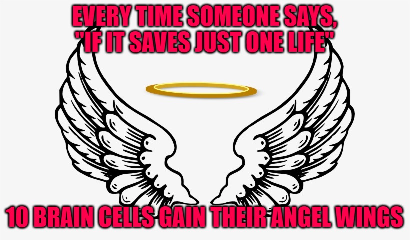 Angel Wings | EVERY TIME SOMEONE SAYS, "IF IT SAVES JUST ONE LIFE"; 10 BRAIN CELLS GAIN THEIR ANGEL WINGS | image tagged in coronavirus,covid-19 | made w/ Imgflip meme maker
