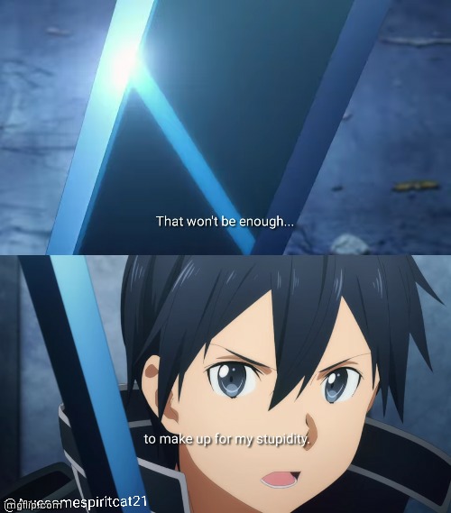 That won't be enough to make up for my stupidity | image tagged in kirito sword art online,kirito | made w/ Imgflip meme maker