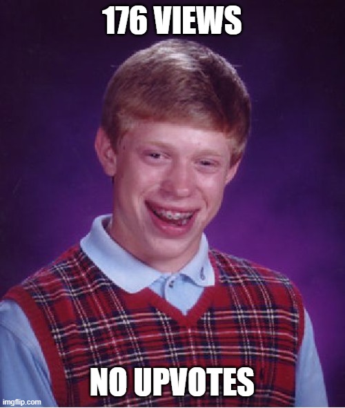 Bad Luck Brian Meme | 176 VIEWS NO UPVOTES | image tagged in memes,bad luck brian | made w/ Imgflip meme maker