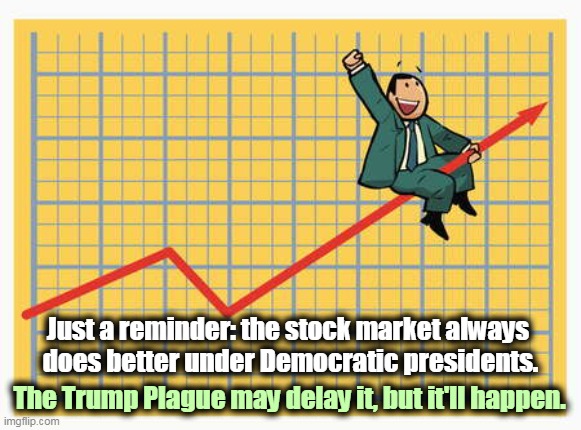 Democrats make the economy grow for everybody. Republicans cut taxes on the wealthy. | Just a reminder: the stock market always 
does better under Democratic presidents. The Trump Plague may delay it, but it'll happen. | image tagged in man riding arrow,democrats,economy,prosperity,republicans,rich | made w/ Imgflip meme maker