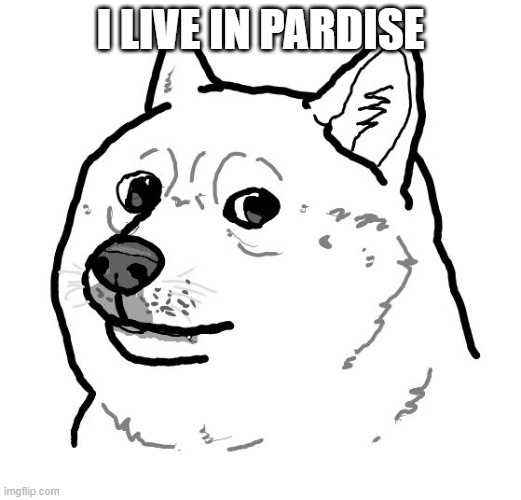 Cartoon Doge | I LIVE IN PARDISE | image tagged in cartoon doge | made w/ Imgflip meme maker