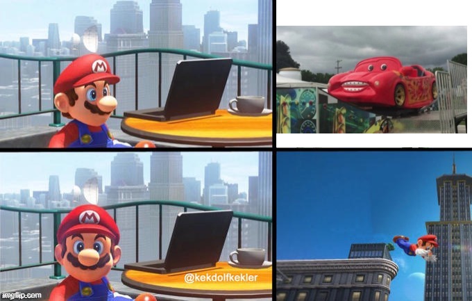 Nope, Not searching very cursed images again... Just kidding. | image tagged in mario jumps off of a building | made w/ Imgflip meme maker